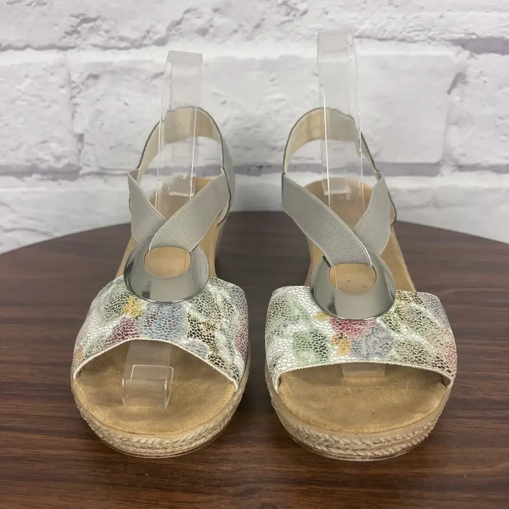 Rieker Womens 9.5 Boho Eclectic Resortwear Espadrille Peep Toe Wedge Sandals